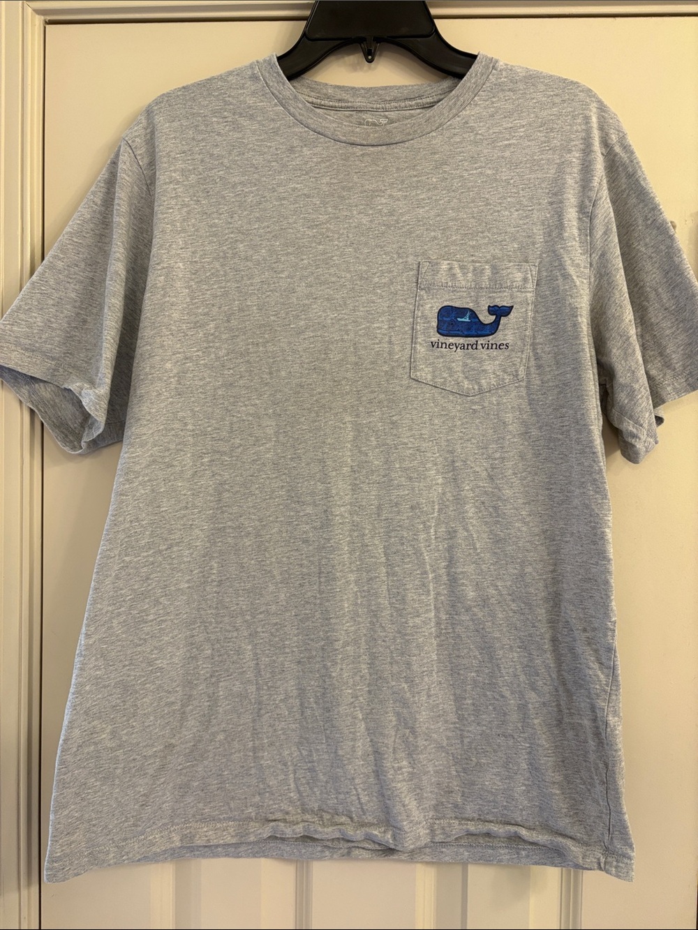 Vineyard Vines Light Gray Short Sleeve Pocket Tee with Blue Whale